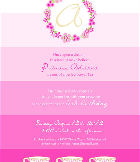 Ombre Princess Whimsical Birthday Party Printable Invitation